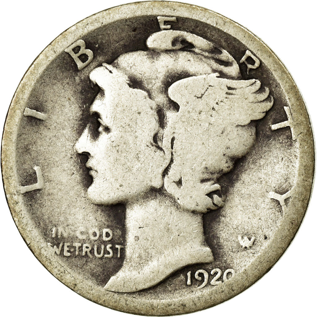 Coin, United States, Mercury Dime, Dime, 1920, U.S. Mint, Philadelphia