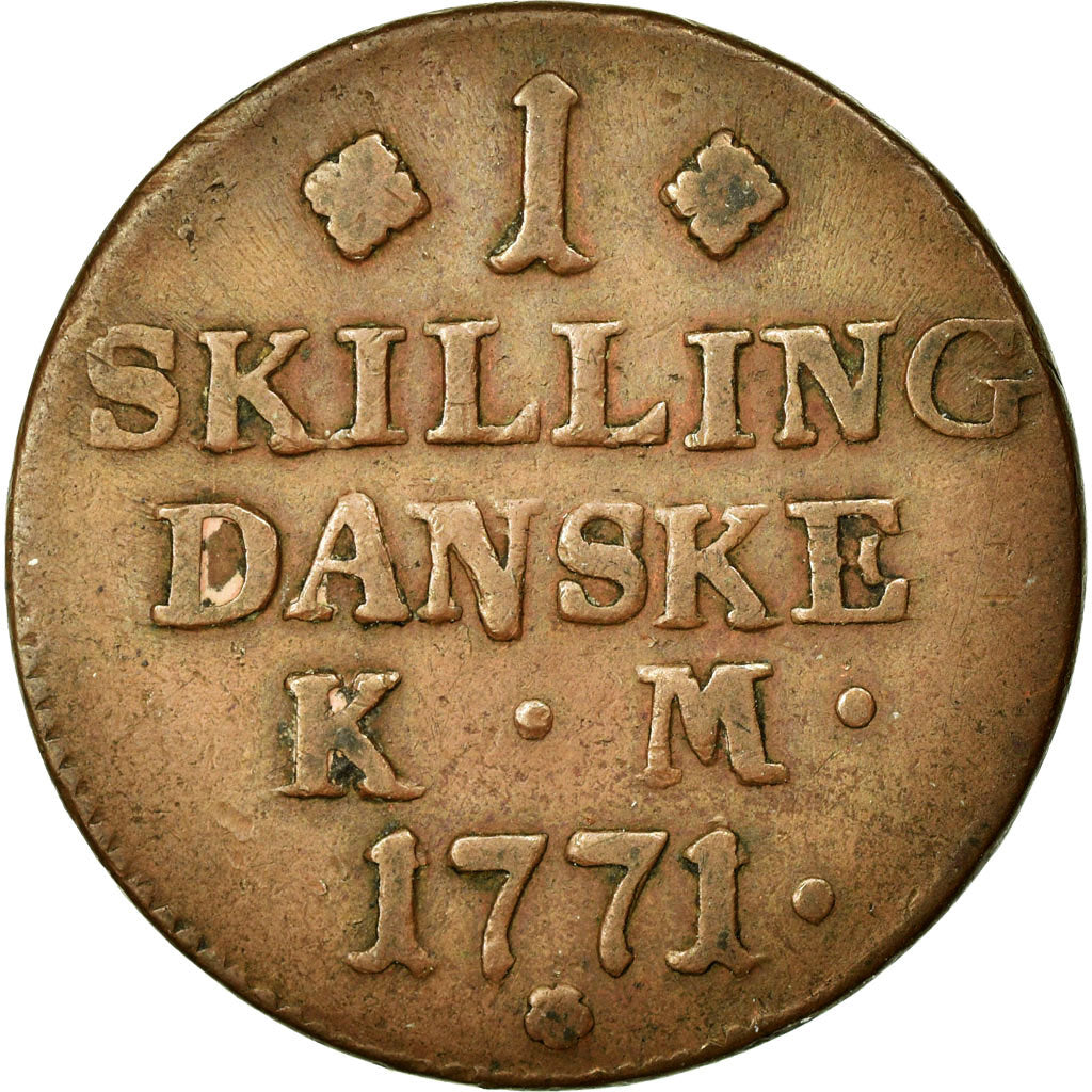 Coin, Denmark, Christian VII, Skilling, 1771, Copenhagen, EF(40-45), Copper