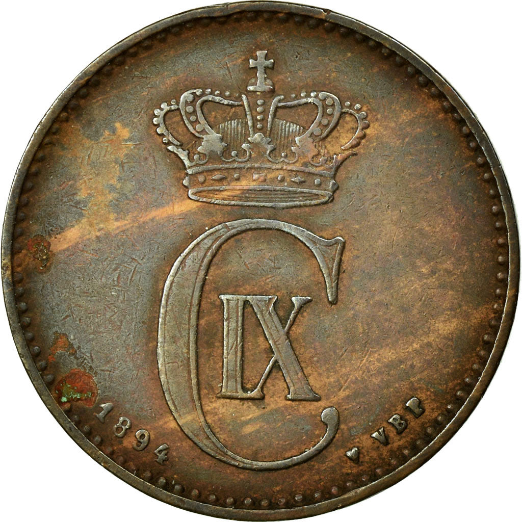 Coin, Denmark, Christian IX, 2 Öre, 1894, Copenhagen, EF(40-45), Bronze