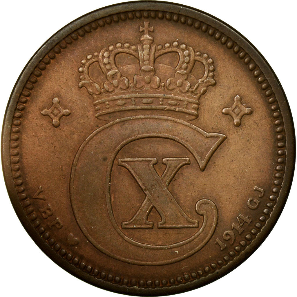 Coin, Denmark, Christian X, 5 Öre, 1914, Copenhagen, EF(40-45), Bronze