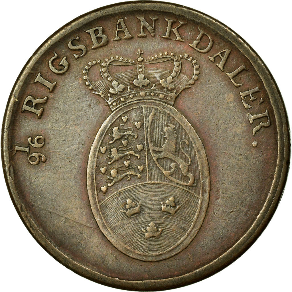 Munten, Denemarken, Frederik VI, Rigsbankskilling, 1818, Copenhagen, ZF, Koper