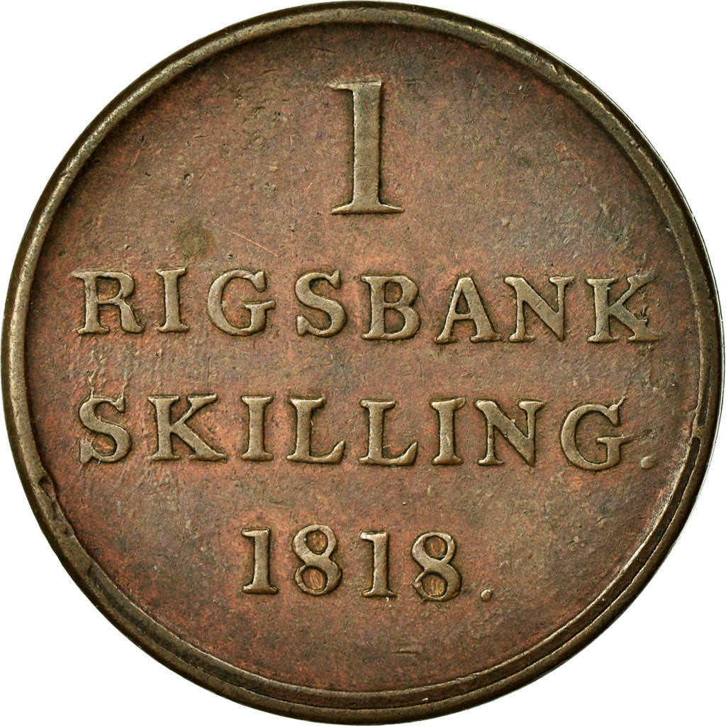 Munten, Denemarken, Frederik VI, Rigsbankskilling, 1818, Copenhagen, ZF, Koper