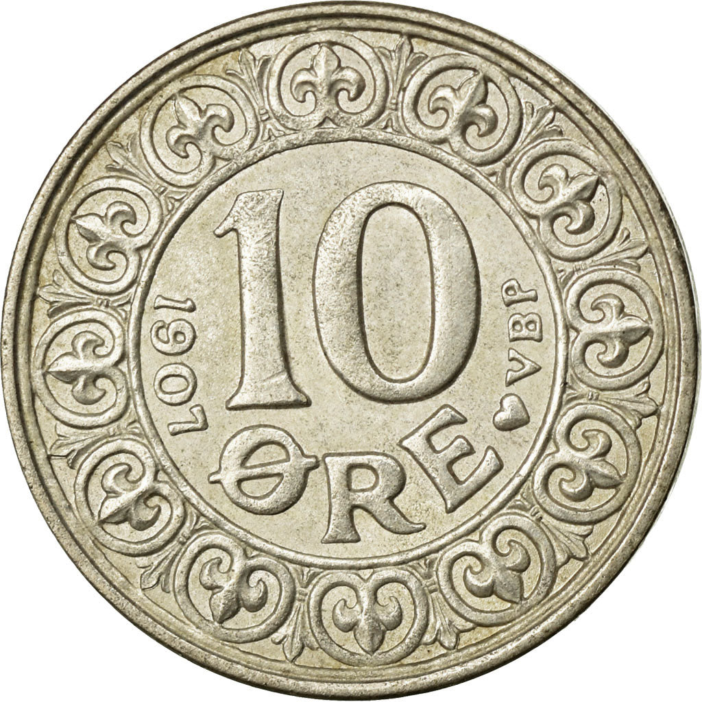 Coin, Denmark, Frederik VIII, 10 Öre, 1907, Copenhagen, EF(40-45), Silver