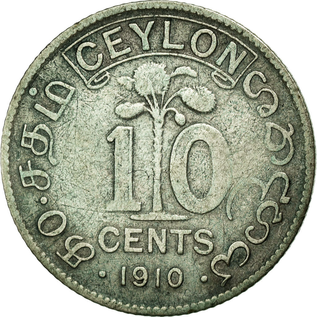 Coin, Ceylon, Edward VII, 10 Cents, 1910, VF(20-25), Silver, KM:97