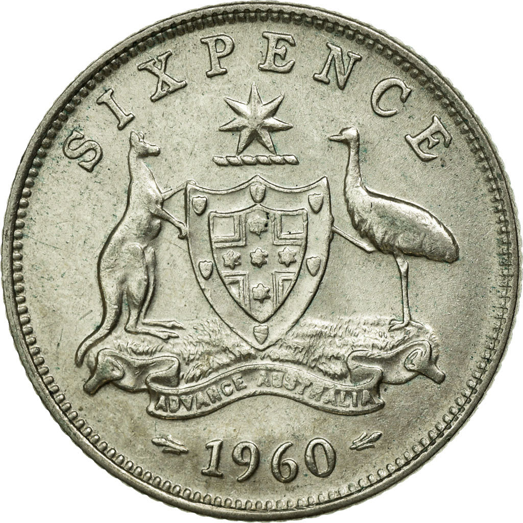 Coin, Australia, Elizabeth II, Sixpence, 1960, Melbourne, AU(55-58), Silver
