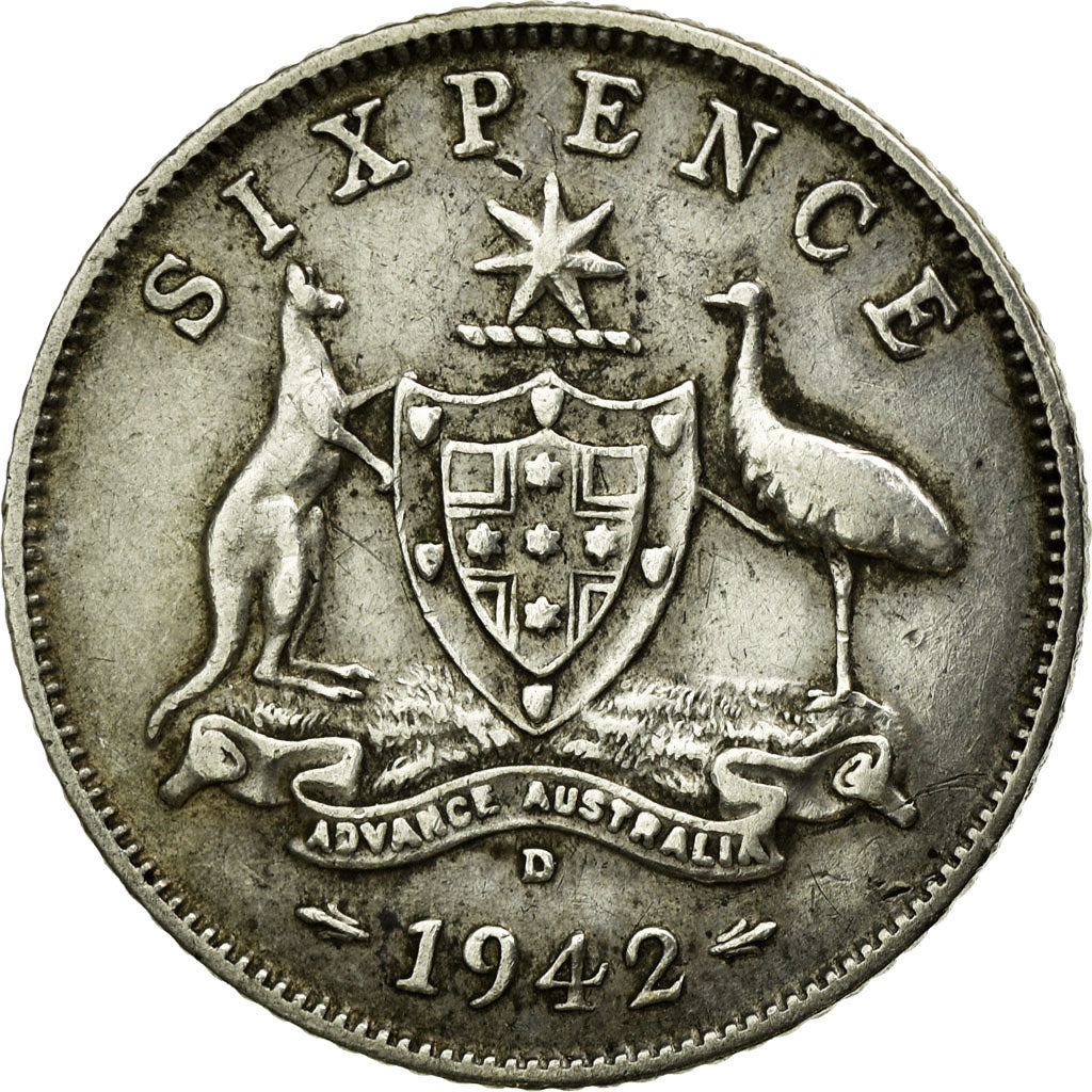 Coin, Australia, George VI, Sixpence, 1942, Melbourne, EF(40-45), Silver, KM:38
