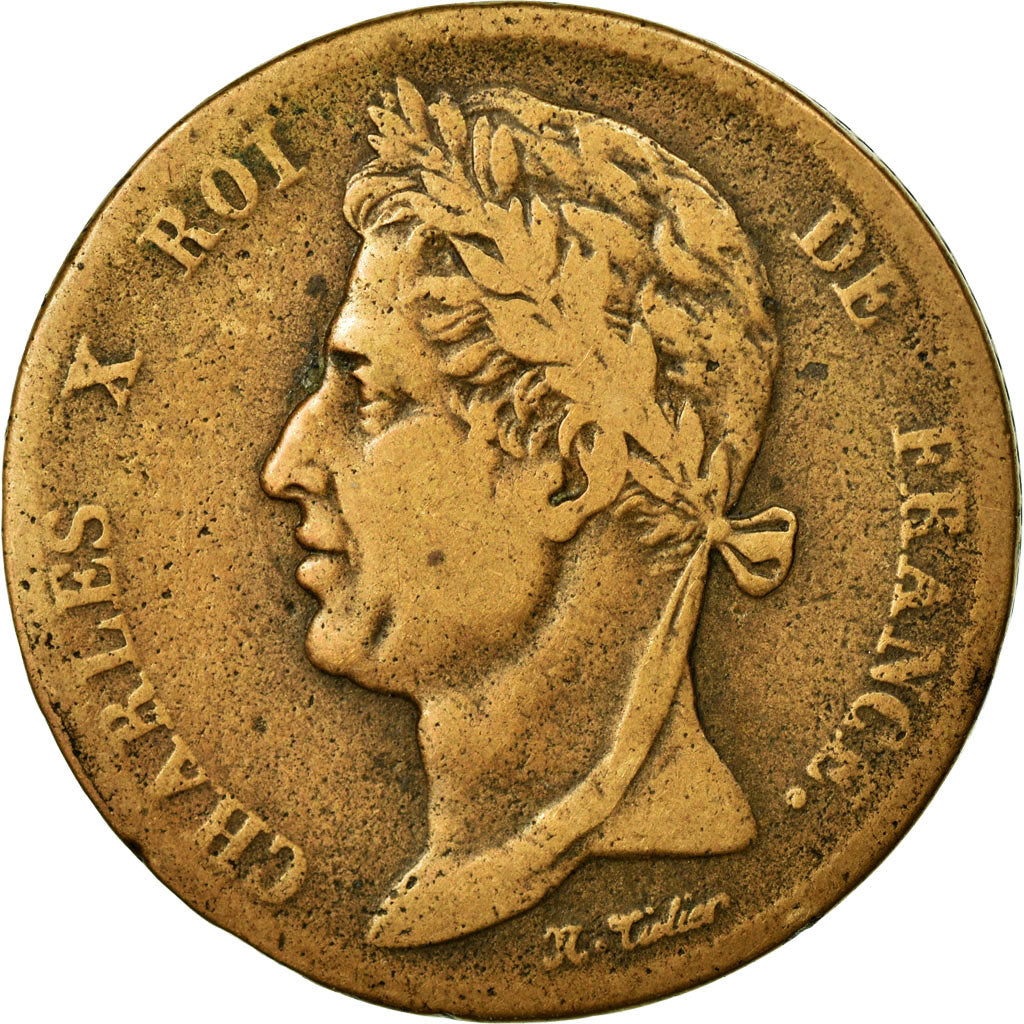 Coin, FRENCH COLONIES, Charles X, 5 Centimes, 1830, Paris, F(12-15), Bronze