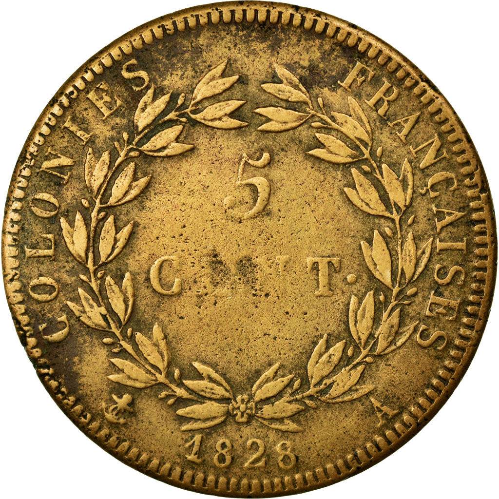 Coin, FRENCH COLONIES, Charles X, 5 Centimes, 1828, Paris, VF(30-35), Bronze