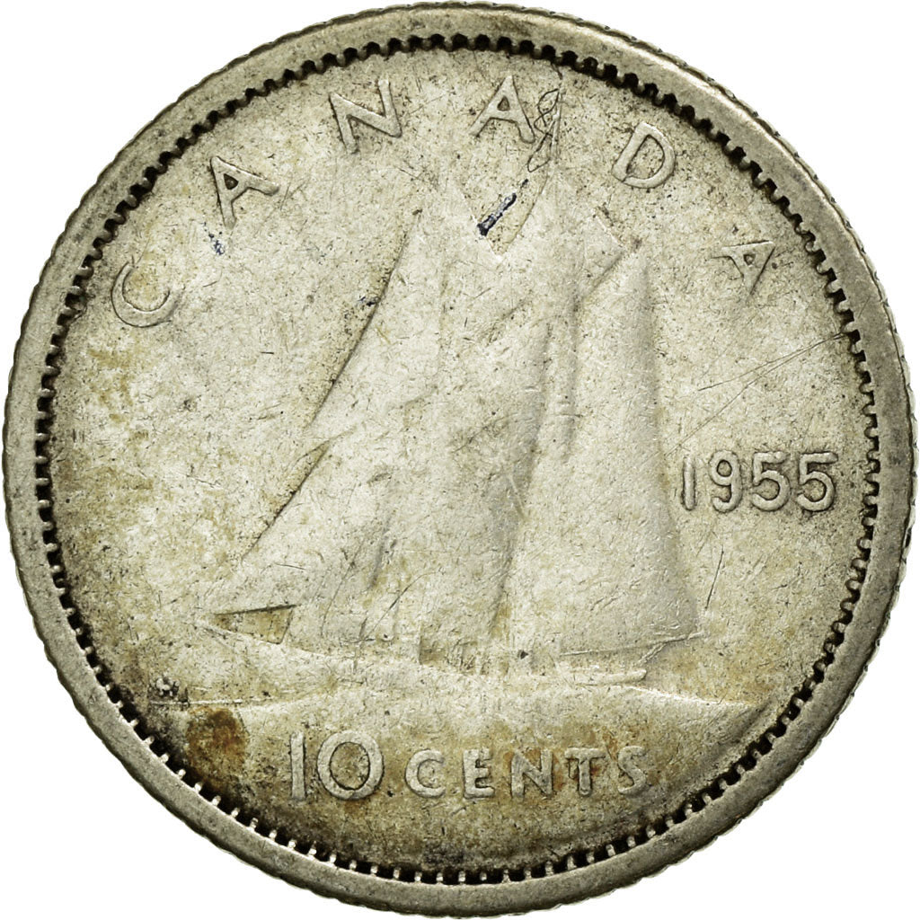 Coin, Canada, Elizabeth II, 10 Cents, 1955, Royal Canadian Mint, Ottawa