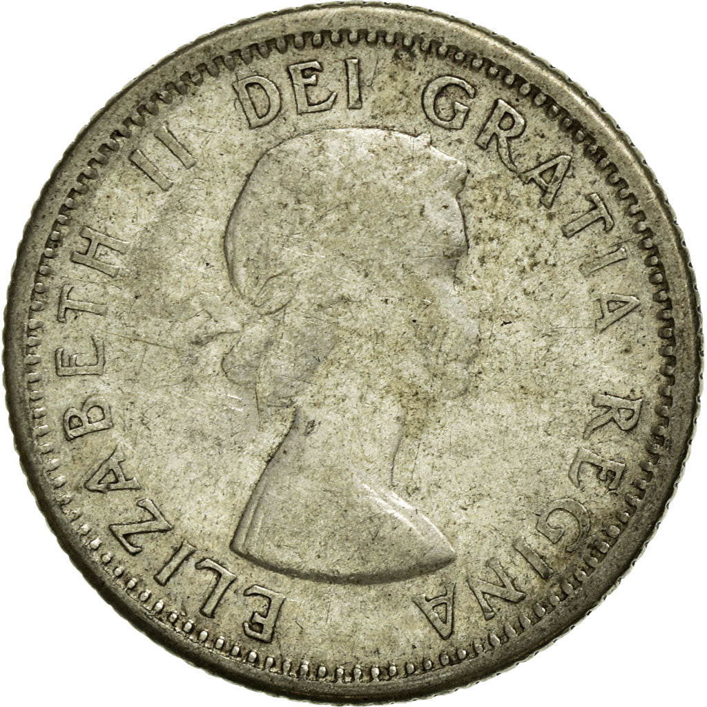 Moneda, Canadá, Elizabeth II, 10 Cents, 1956, Royal Canadian Mint, Ottawa, BC+