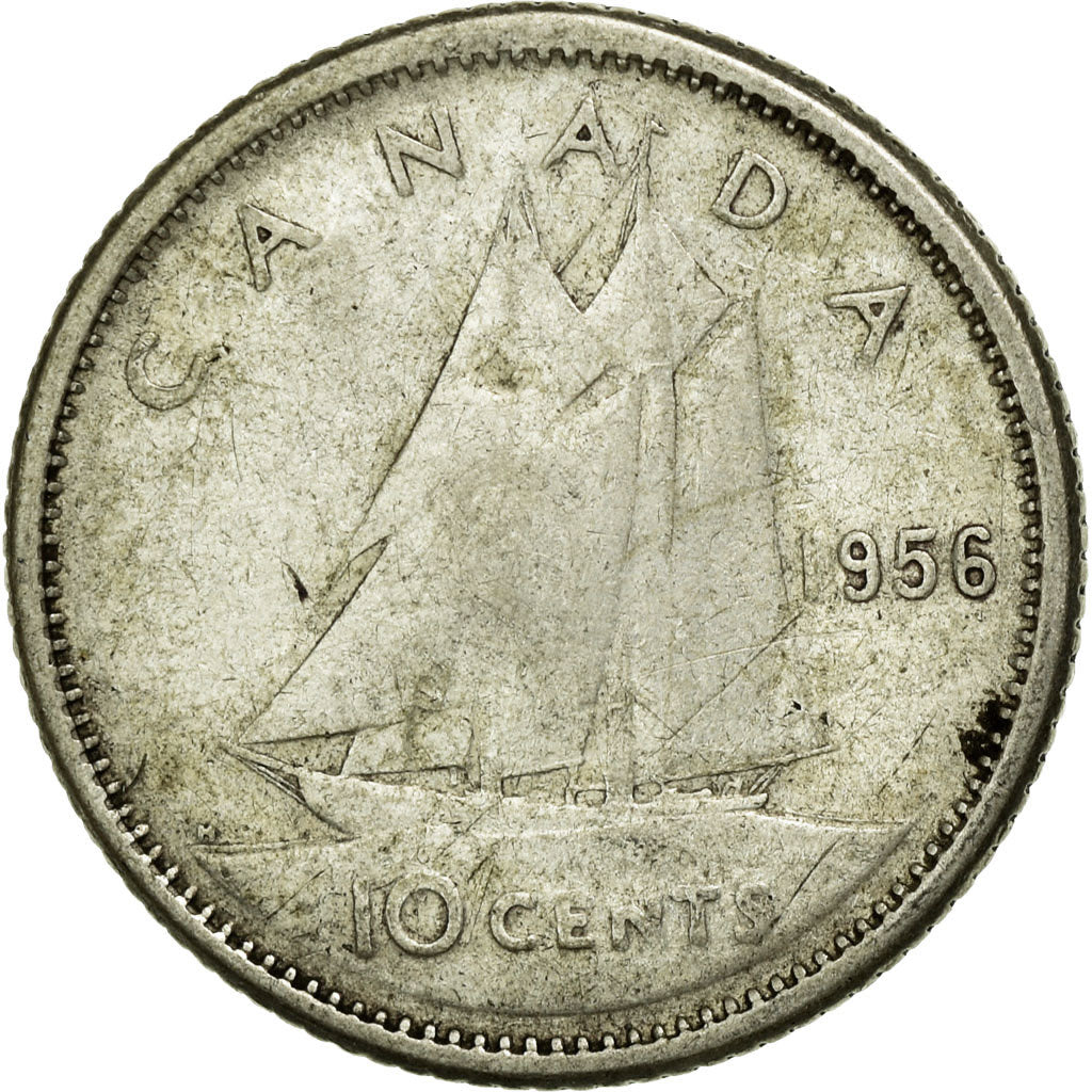 Moneda, Canadá, Elizabeth II, 10 Cents, 1956, Royal Canadian Mint, Ottawa, BC+