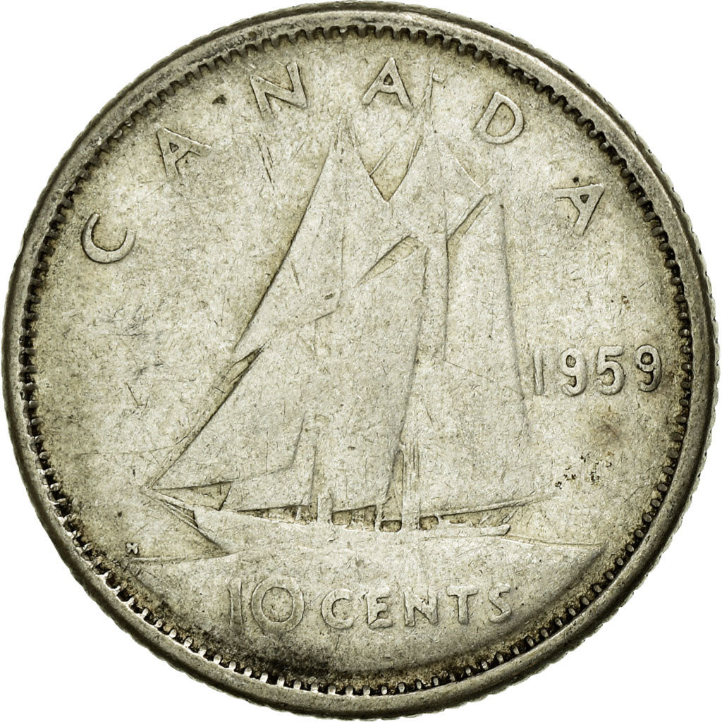 Moneta, Canada, Elizabeth II, 10 Cents, 1959, Royal Canadian Mint, Ottawa