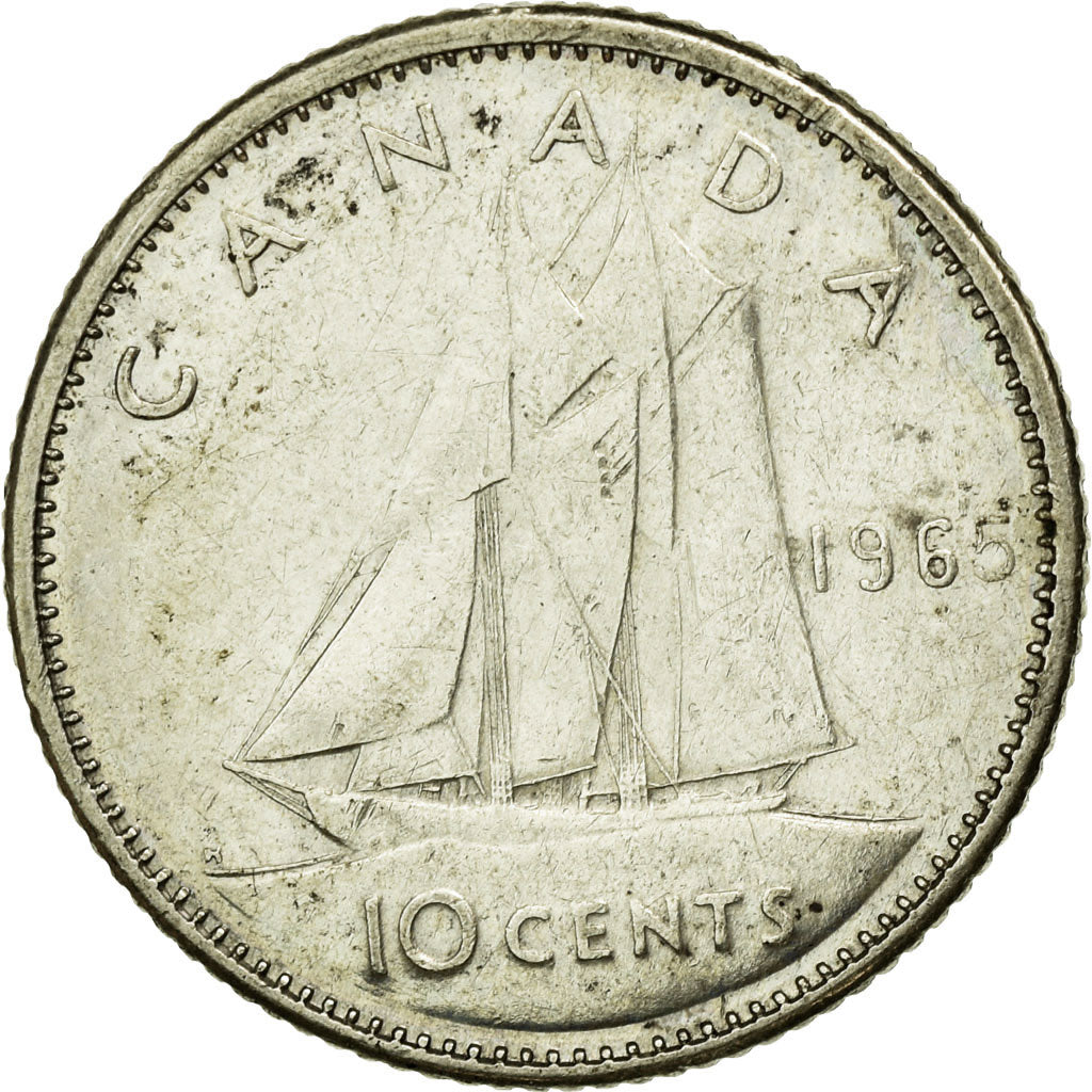Coin, Canada, Elizabeth II, 10 Cents, 1965, Royal Canadian Mint, Ottawa