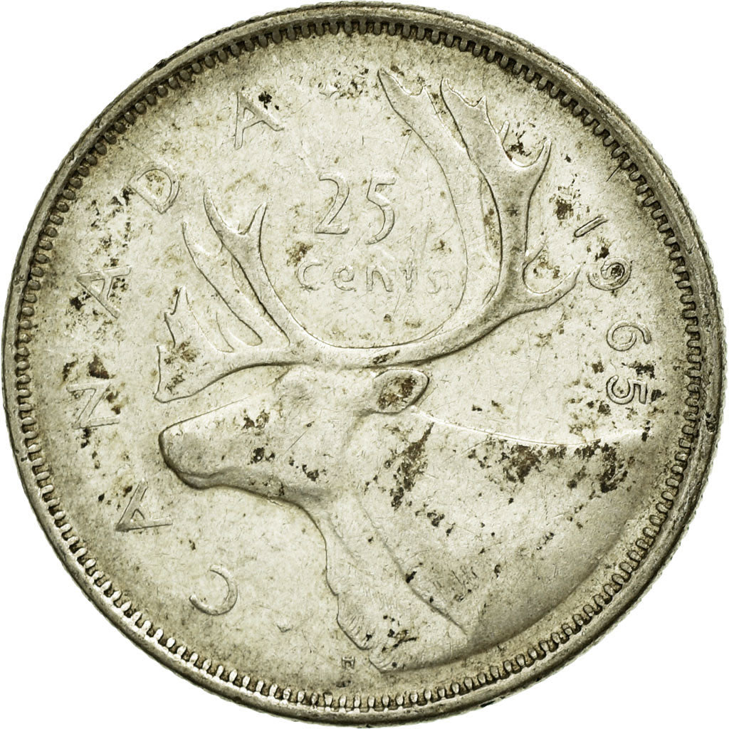 Coin, Canada, Elizabeth II, 25 Cents, 1965, Royal Canadian Mint, Ottawa