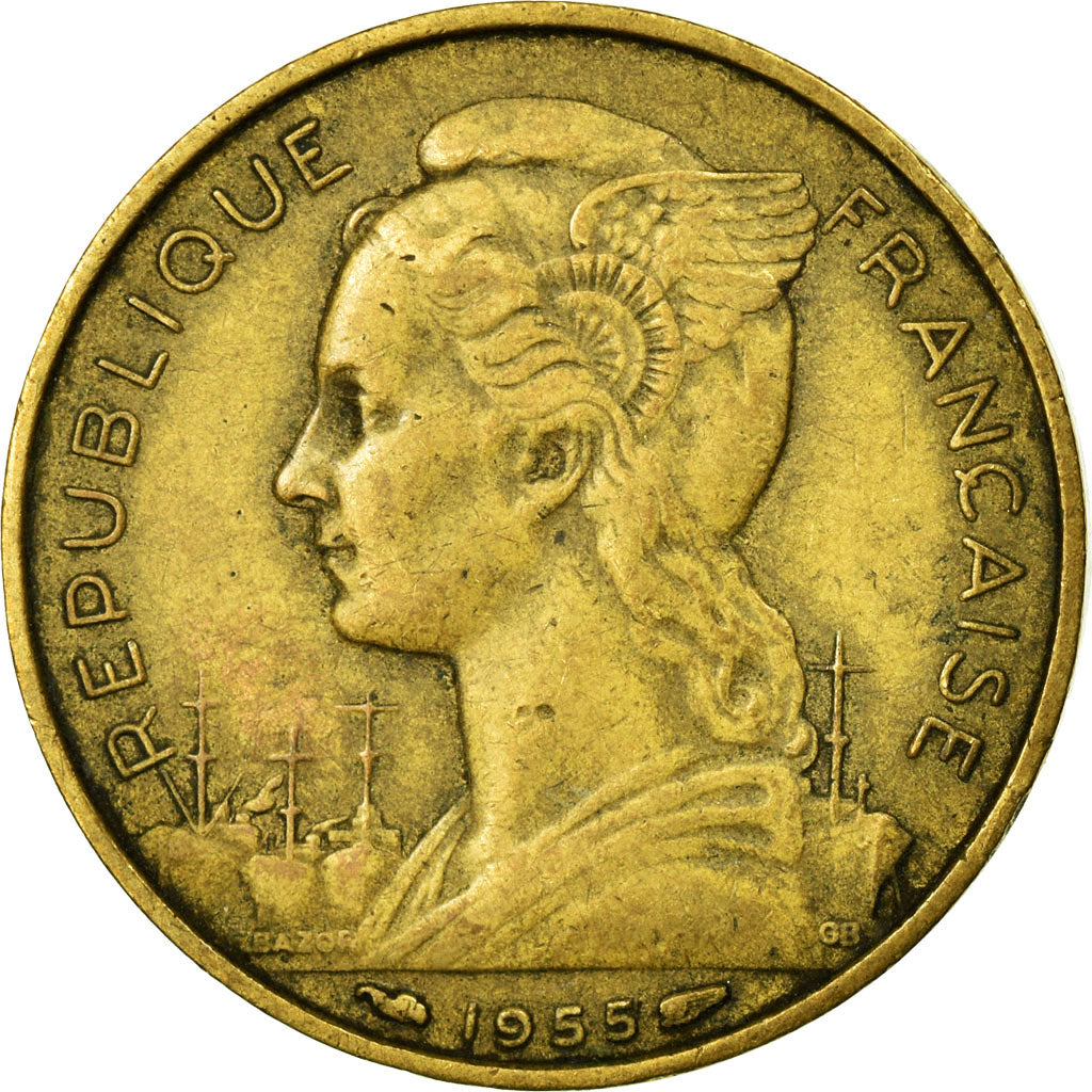 Coin, Réunion, 20 Francs, 1955, EF(40-45), Aluminum-Bronze, KM:11