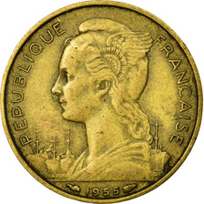 Coin, Réunion, 20 Francs, 1955, EF(40-45), Aluminum-Bronze, KM:11