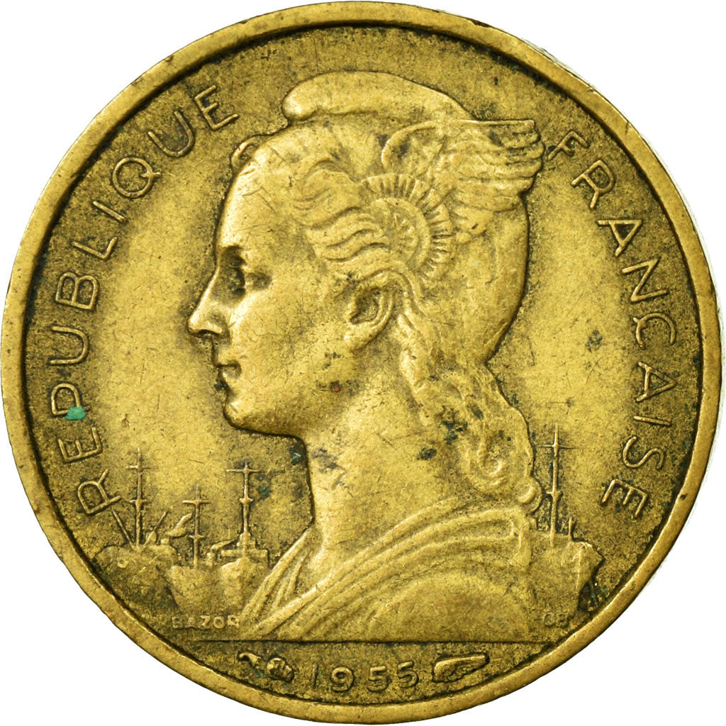 Coin, Réunion, 10 Francs, 1955, VF(30-35), Aluminum-Bronze, KM:10