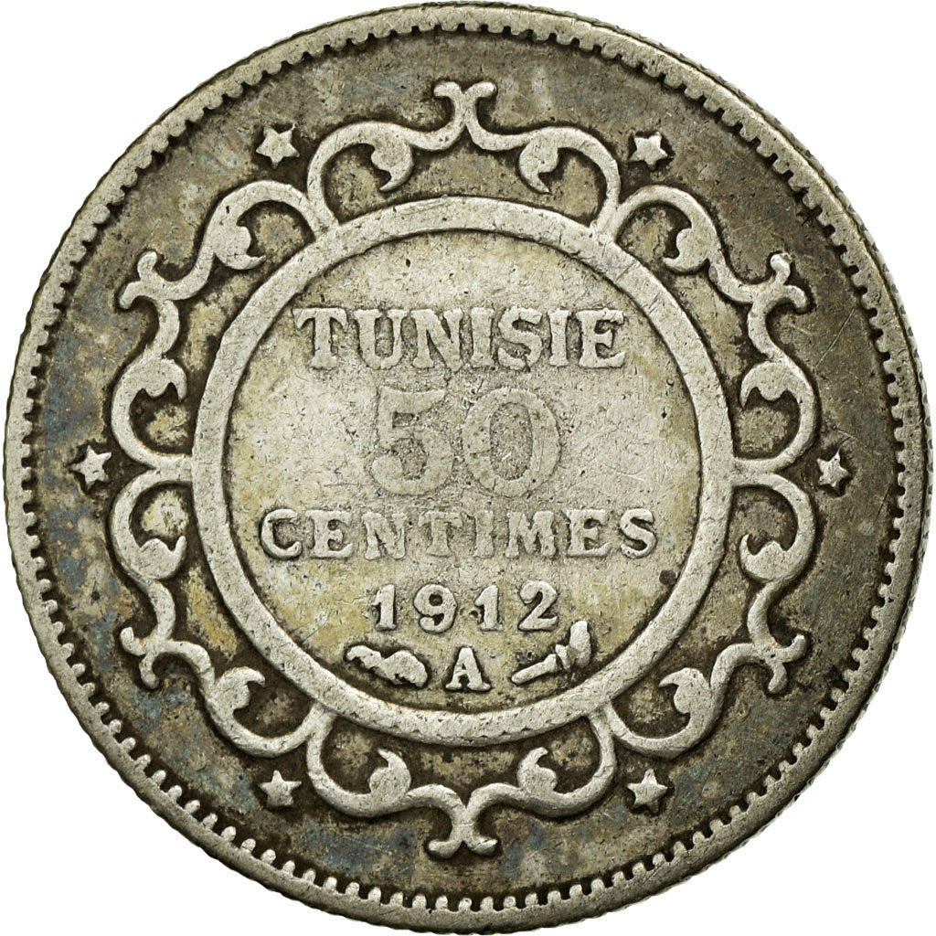 Coin, Tunisia, Muhammad al-Nasir Bey, 50 Centimes, 1912/AH1330, Paris