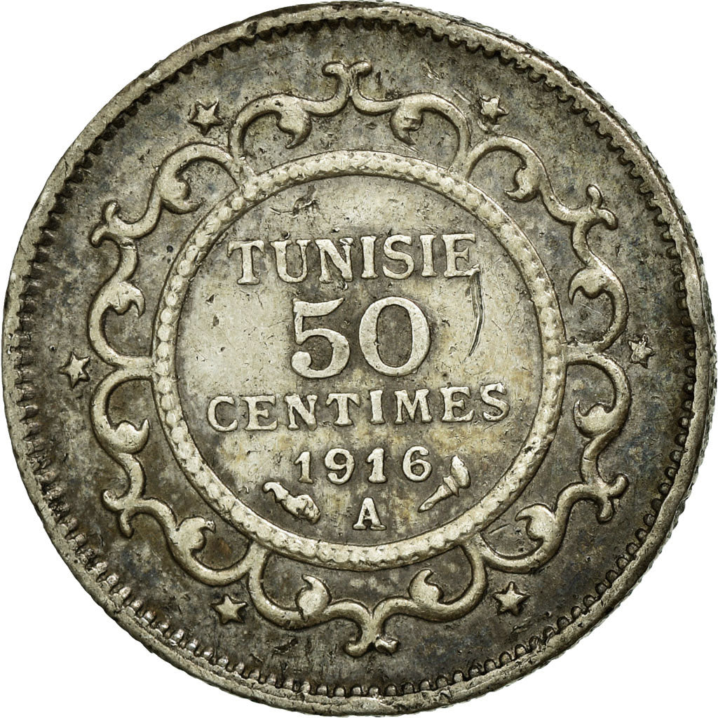 Coin, Tunisia, Muhammad al-Nasir Bey, 50 Centimes, 1916/AH1335, Paris