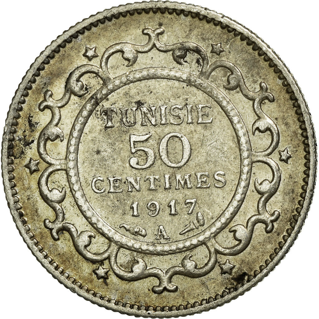 Coin, Tunisia, Muhammad al-Nasir Bey, 50 Centimes, 1917/AH1335, Paris