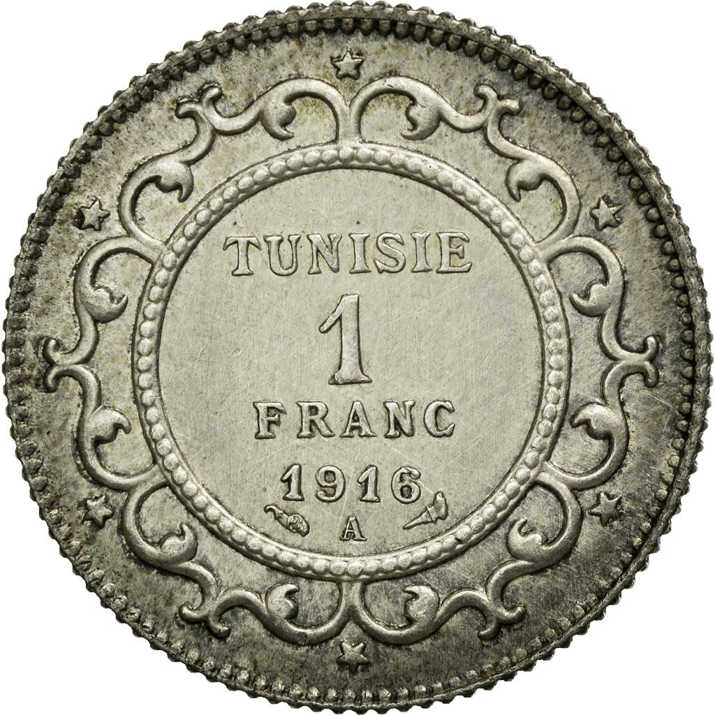 Coin, Tunisia, Muhammad al-Nasir Bey, Franc, 1916/AH1334, Paris, EF(40-45)