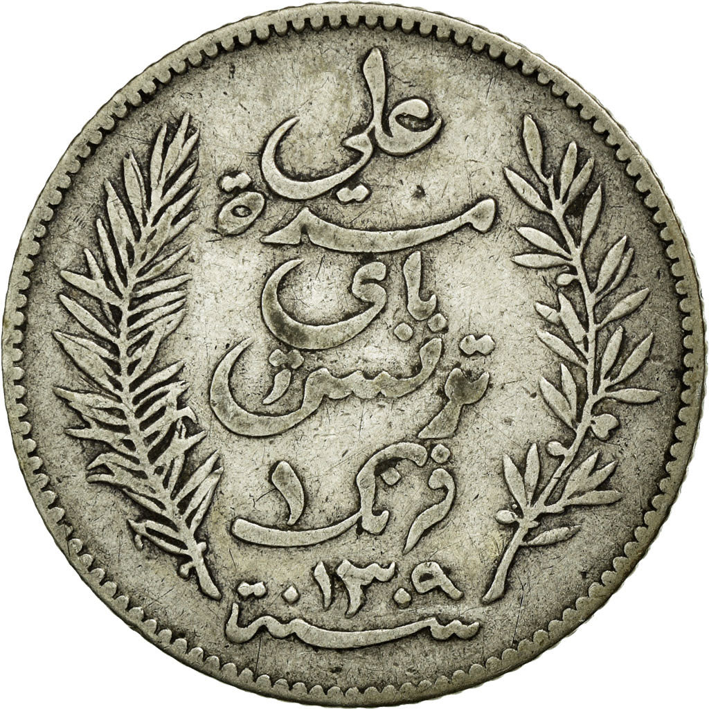 Monnaie, Tunisie, Ali Bey, Franc, 1892/AH1309, Paris, TB+, Argent, KM:224