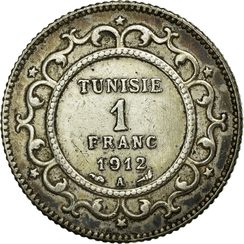 Coin, Tunisia, Muhammad al-Nasir Bey, Franc, 1912/AH1330, Paris, EF(40-45)