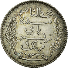 Monnaie, Tunisie, Muhammad al-Nasir Bey, Franc, 1915/AH1334, Paris, TTB, Argent