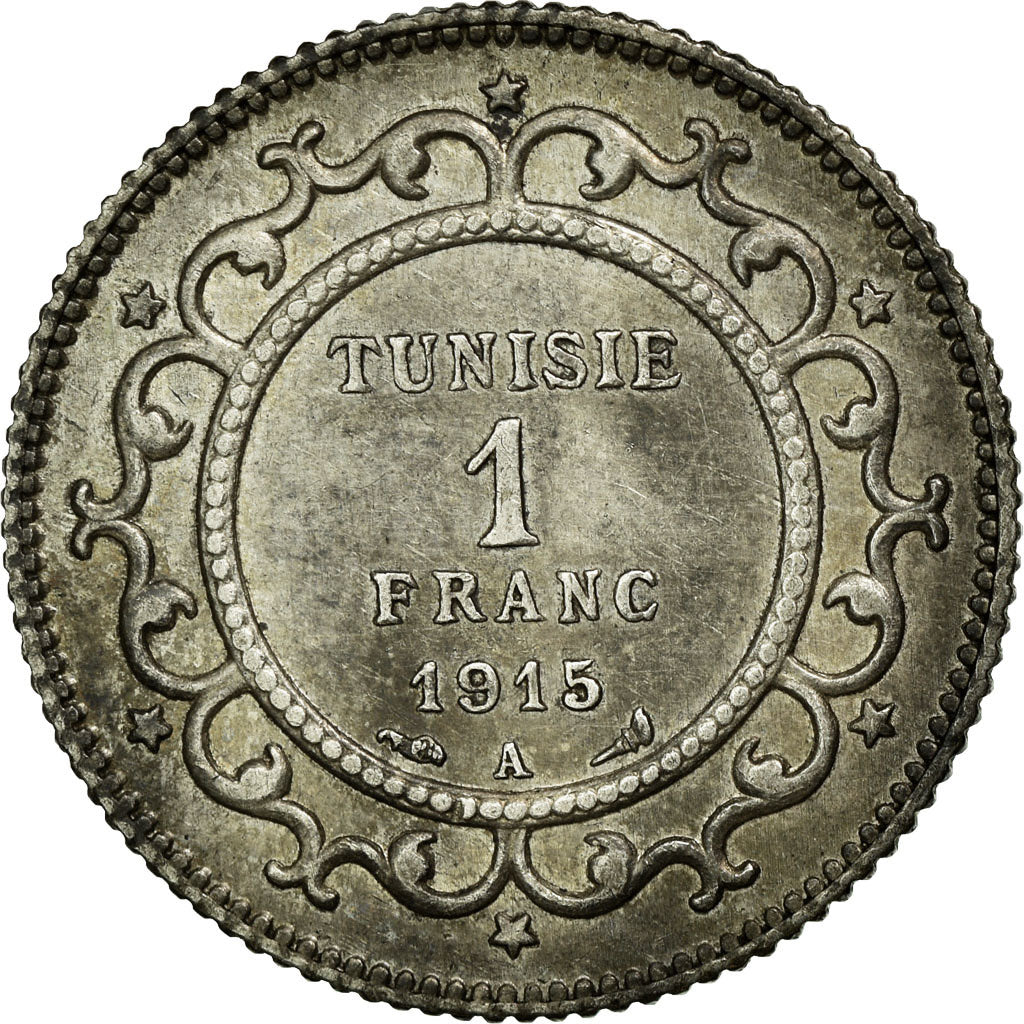 Monnaie, Tunisie, Muhammad al-Nasir Bey, Franc, 1915/AH1334, Paris, TTB, Argent