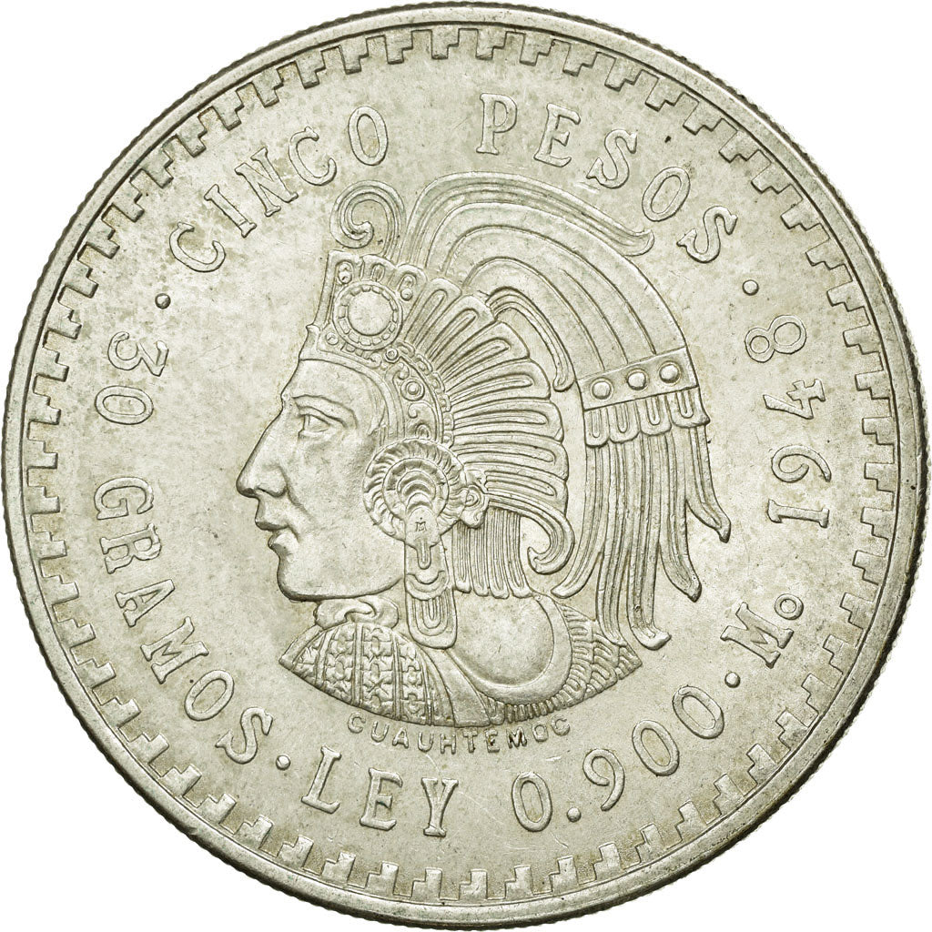Coin, Mexico, 5 Pesos, 1948, Mexico City, EF(40-45), Silver, KM:465