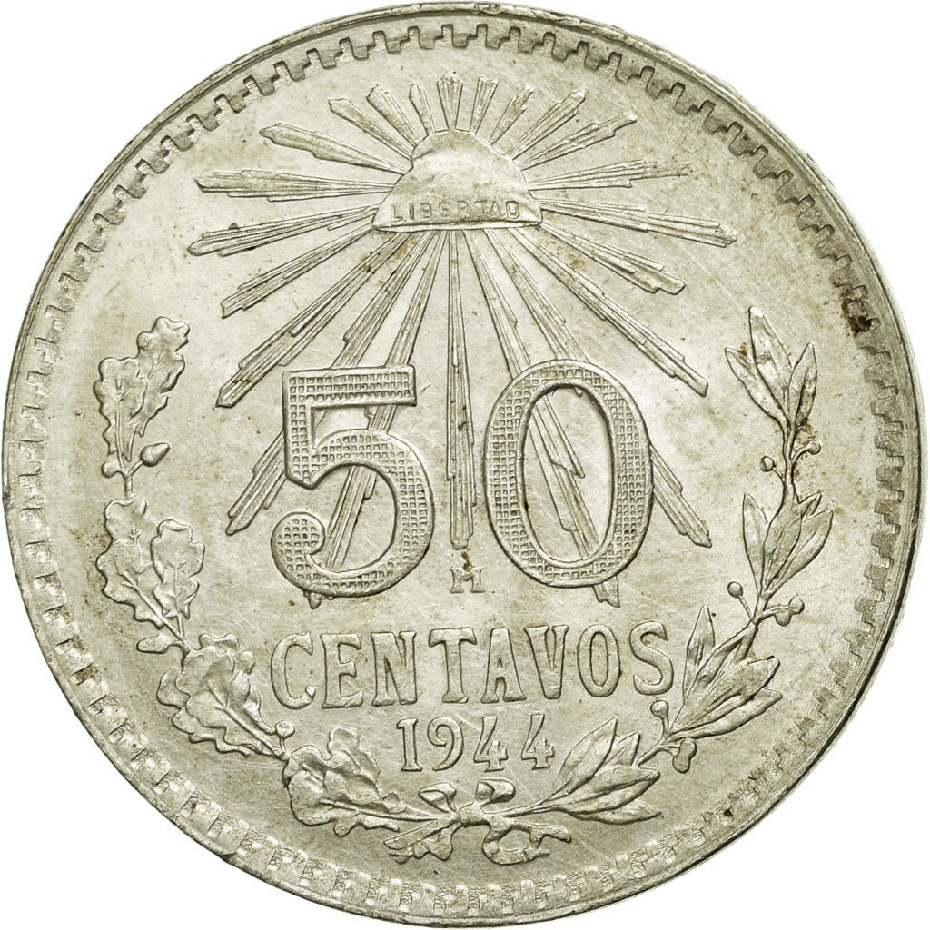 Moeda, México, 50 Centavos, 1944, Mexico City, EF(40-45), Prata, KM:447