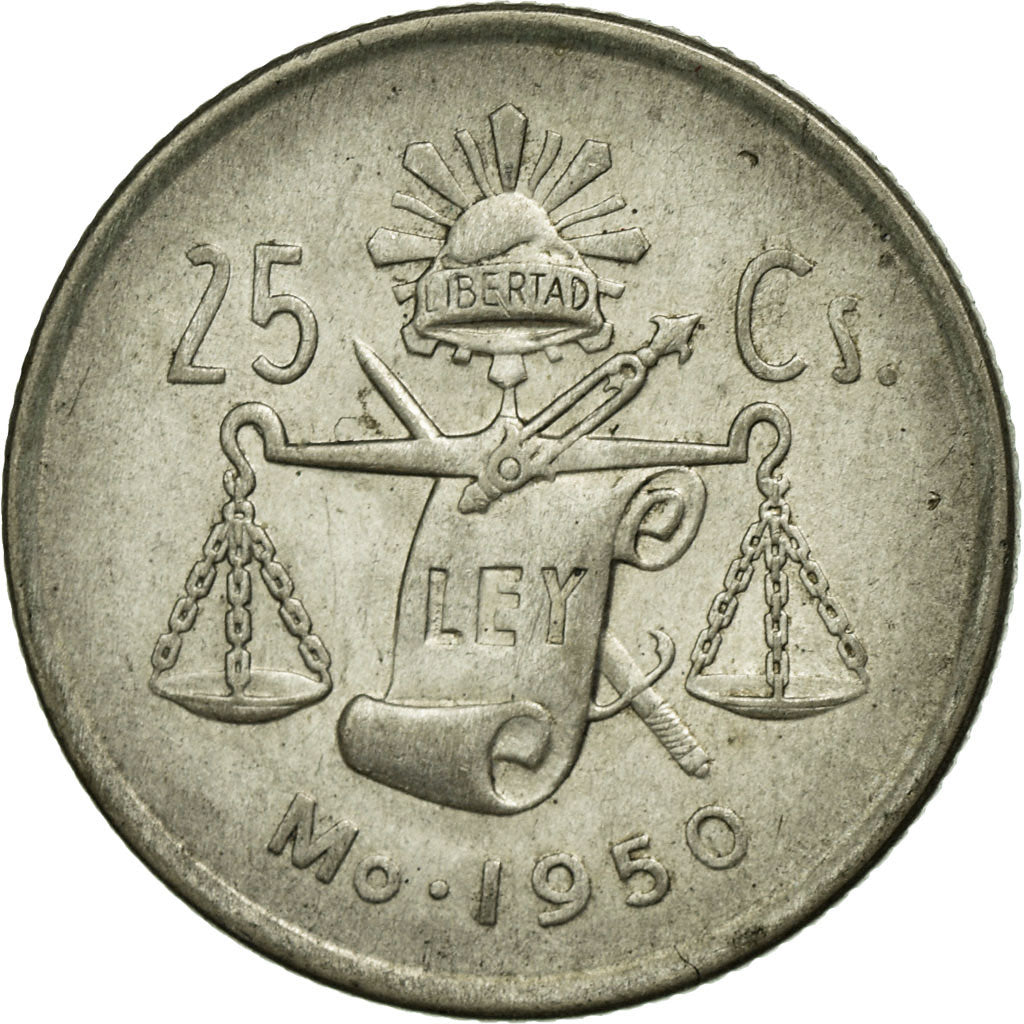 Coin, Mexico, 25 Centavos, 1950, Mexico City, EF(40-45), Silver, KM:443