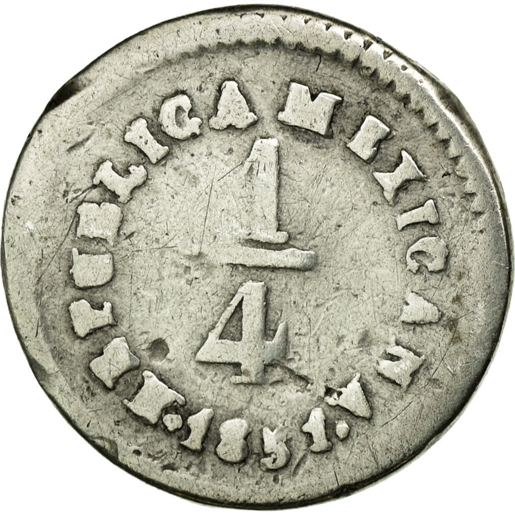 Moneda, México, 1/4 Real, Un Quarto/Una Quartilla, 1851, Guanajuato, BC+
