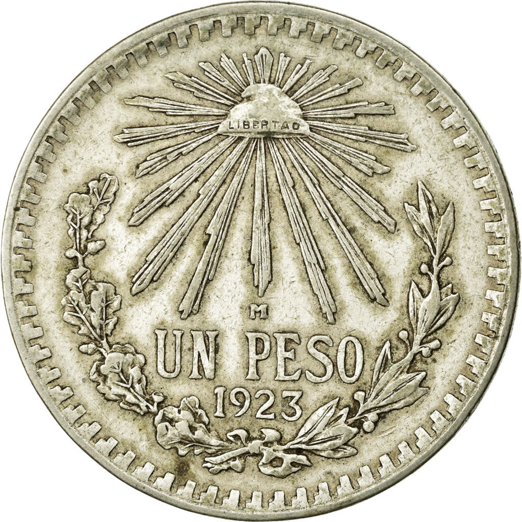 Moneda, México, Peso, 1923, Mexico City, MBC, Plata, KM:455