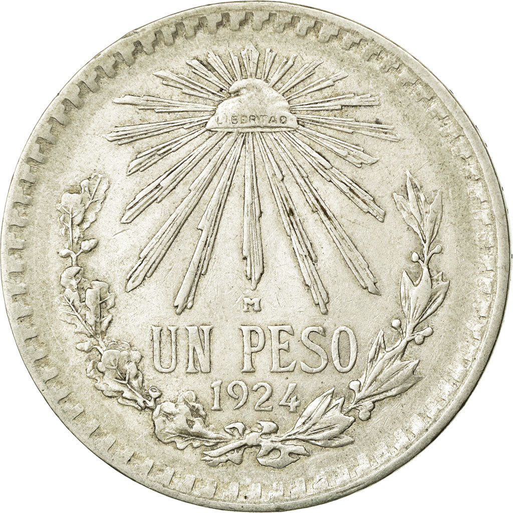 Coin, Mexico, Peso, 1924, Mexico City, EF(40-45), Silver, KM:455