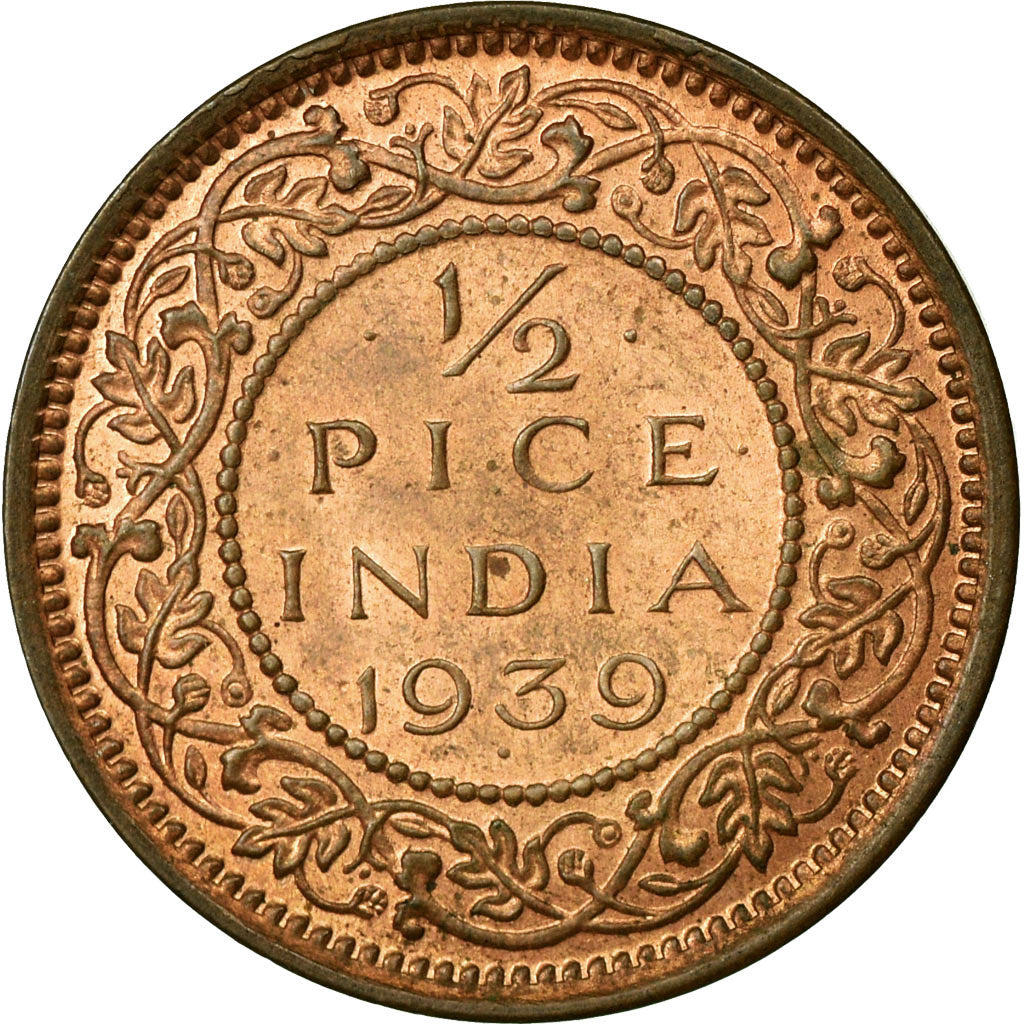 Coin, INDIA-BRITISH, George VI, 1/2 Pice, 1939, EF(40-45), Bronze, KM:528
