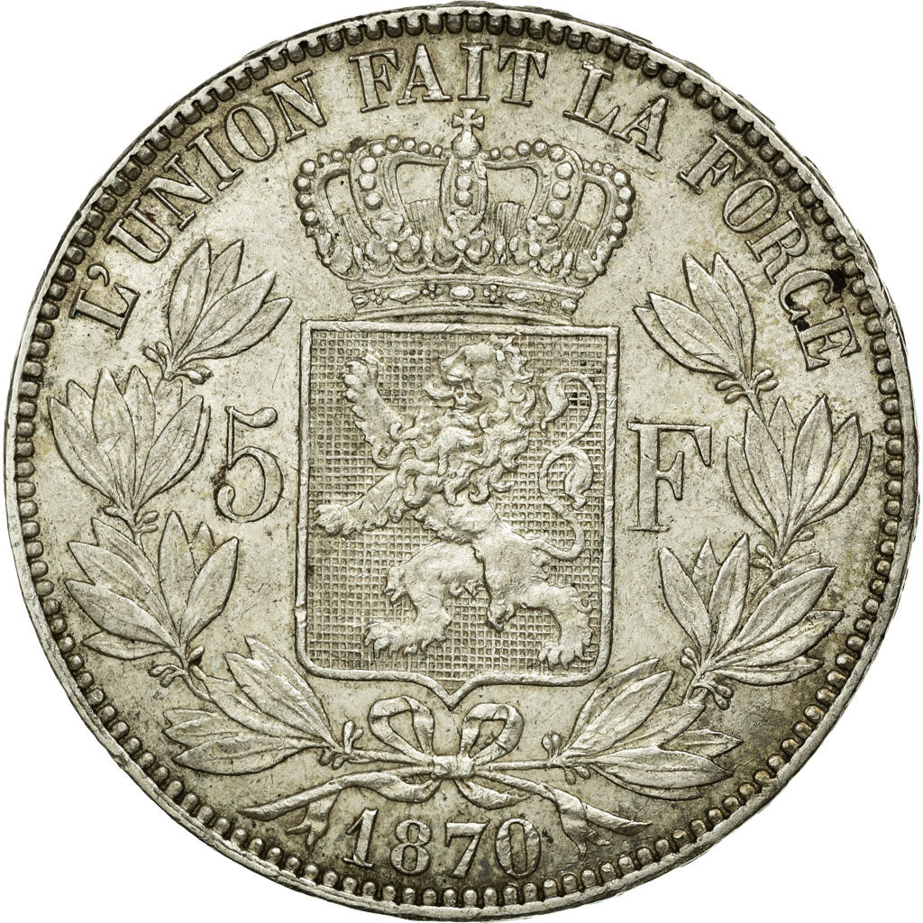 Coin, Belgium, Leopold II, 5 Francs, 5 Frank, 1870, EF(40-45), Silver, KM:24