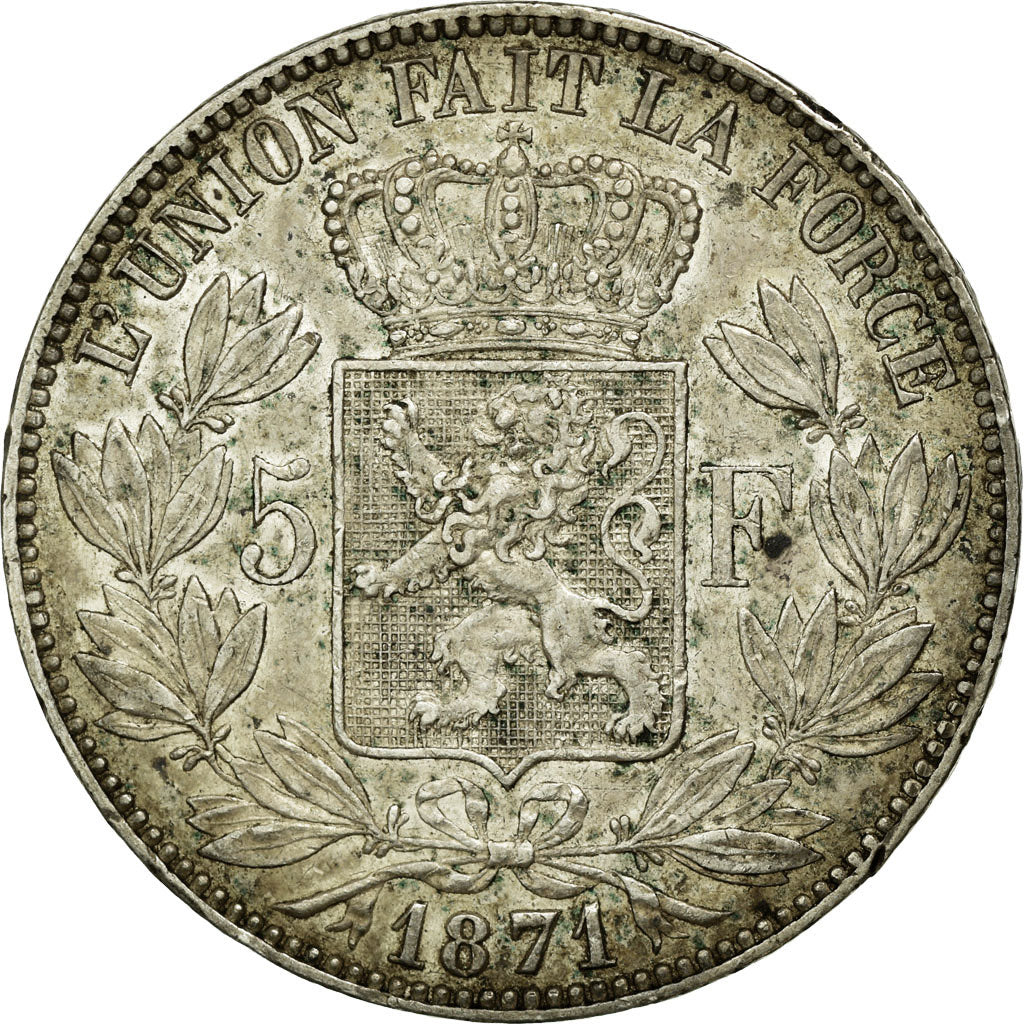 Coin, Belgium, Leopold II, 5 Francs, 5 Frank, 1871, EF(40-45), Silver, KM:24