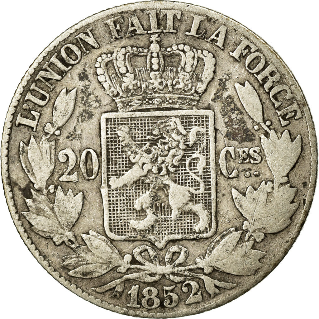 Coin, Belgium, Leopold I, 20 Centimes, 1852, VF(30-35), Silver, KM:19