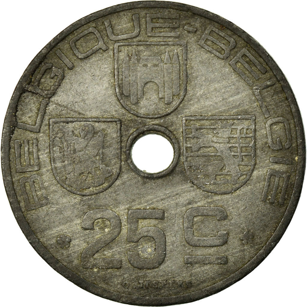 Moeda, Bélgica, 25 Centimes, 1943, VF(30-35), Zinco, KM:131