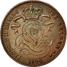 Coin, Belgium, Leopold II, Centime, 1894, AU(55-58), Copper, KM:34.1