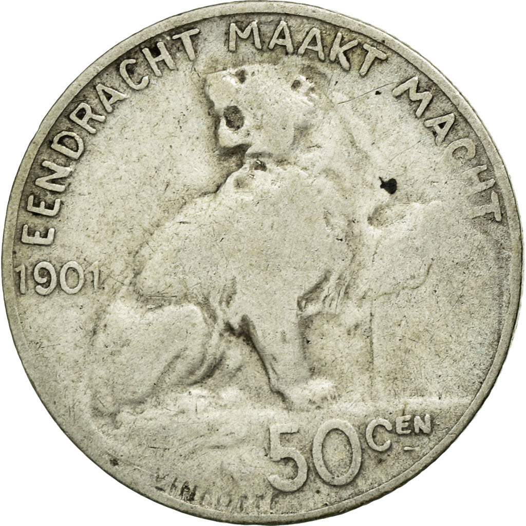 Coin, Belgium, 50 Centimes, 1901, VG(8-10), Silver, KM:51