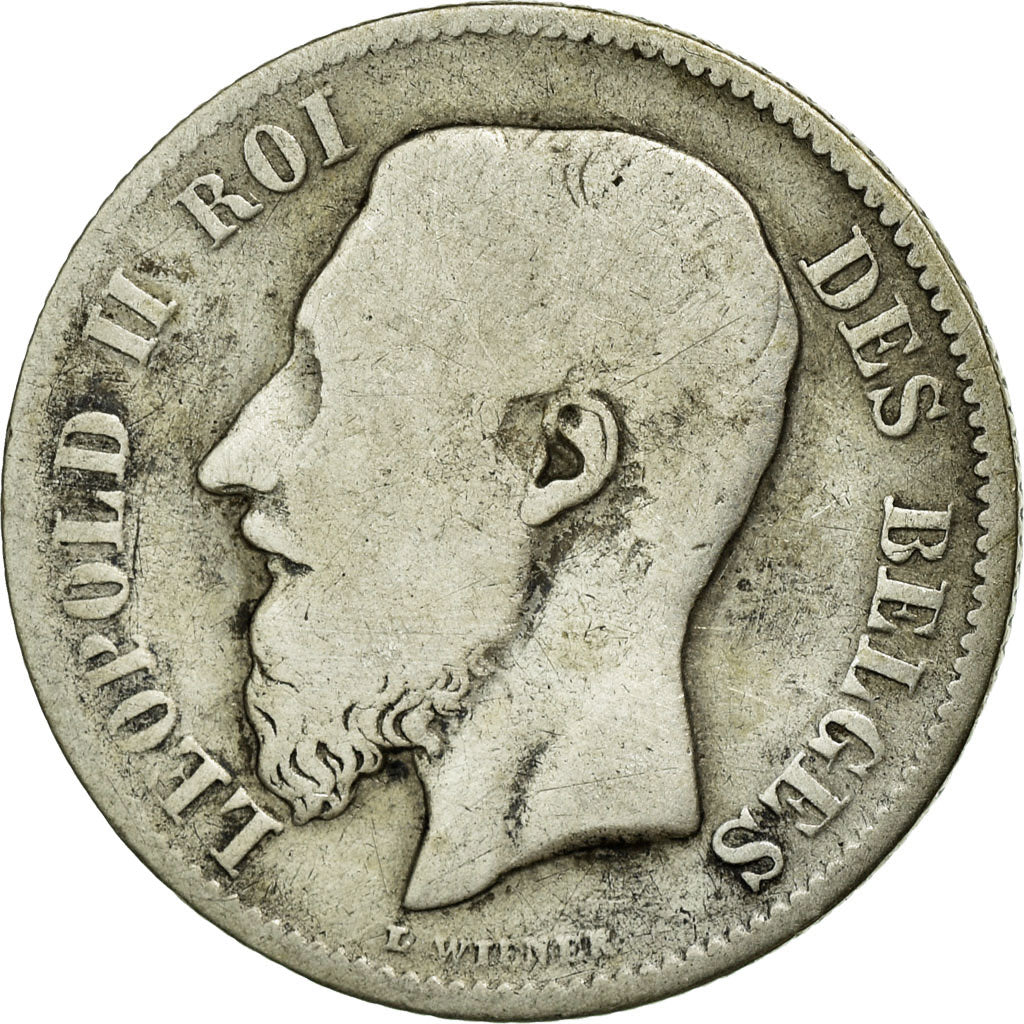 Moneda, Bélgica, Leopold II, 50 Centimes, 1898, BC+, Plata, KM:26
