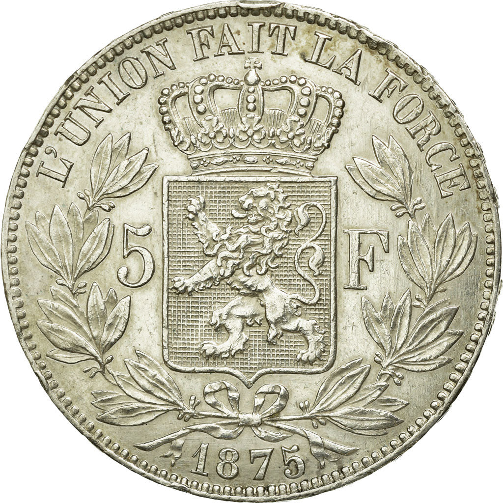 Coin, Belgium, Leopold II, 5 Francs, 5 Frank, 1875, AU(50-53), Silver, KM:24