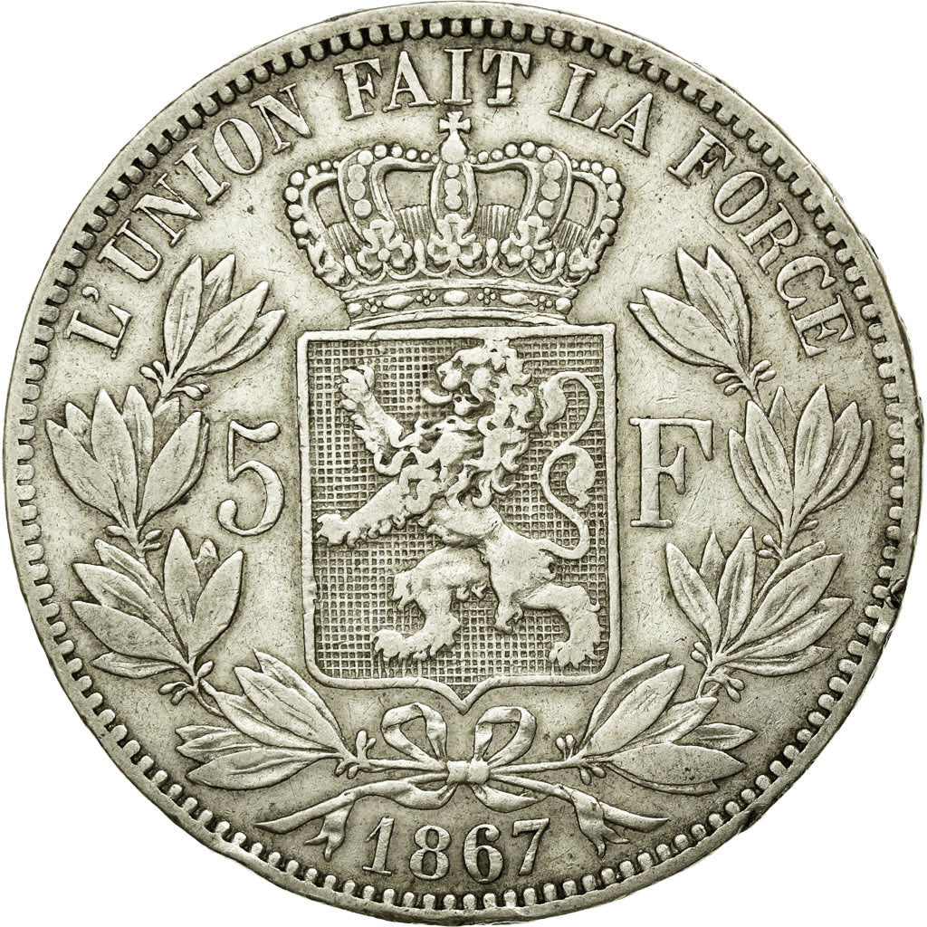 Coin, Belgium, Leopold II, 5 Francs, 5 Frank, 1867, VF(30-35), Silver, KM:24