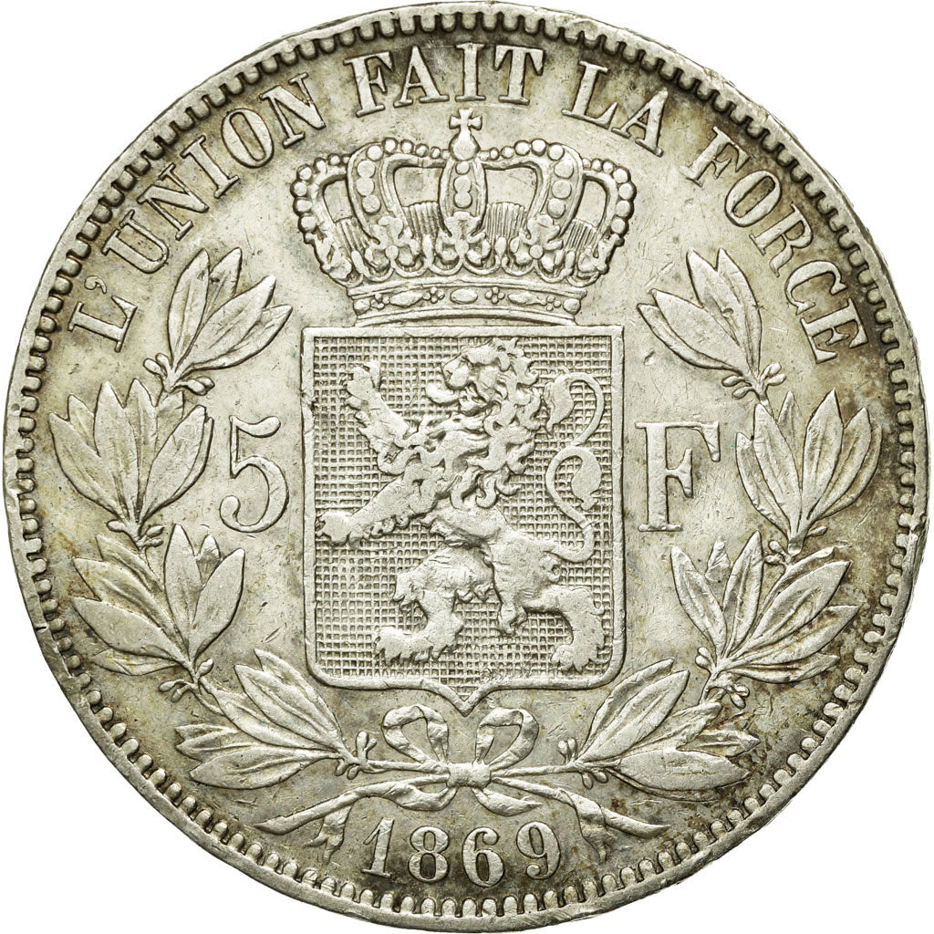 Coin, Belgium, Leopold II, 5 Francs, 5 Frank, 1869, EF(40-45), Silver, KM:24