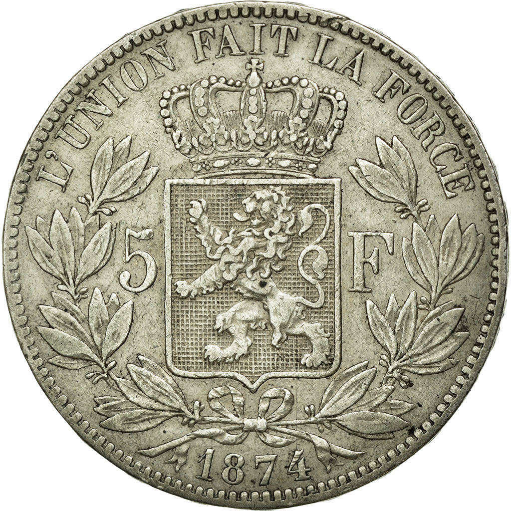 Coin, Belgium, Leopold II, 5 Francs, 5 Frank, 1874, VF(30-35), Silver, KM:24