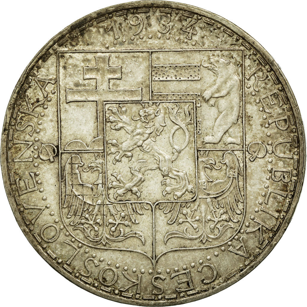 Coin, Czechoslovakia, 20 Korun, 1934, EF(40-45), Silver, KM:17