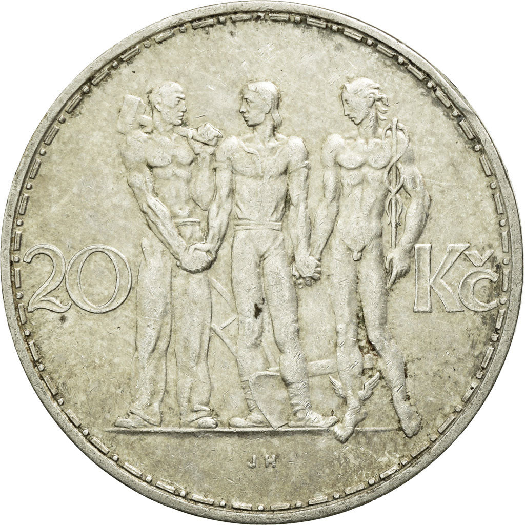 Coin, Czechoslovakia, 20 Korun, 1933, EF(40-45), Silver, KM:17