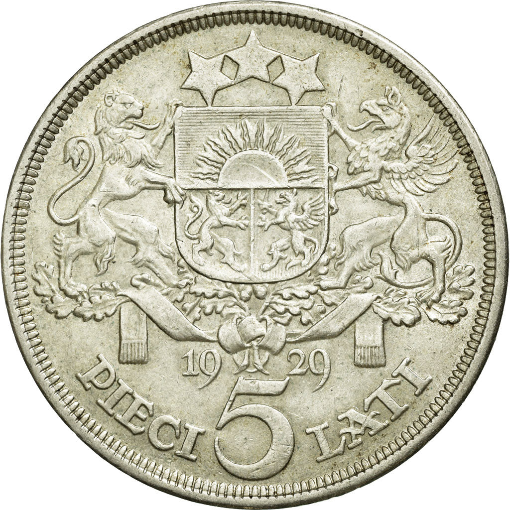 Coin, Latvia, 5 Lati, 1929, EF(40-45), Silver, KM:9